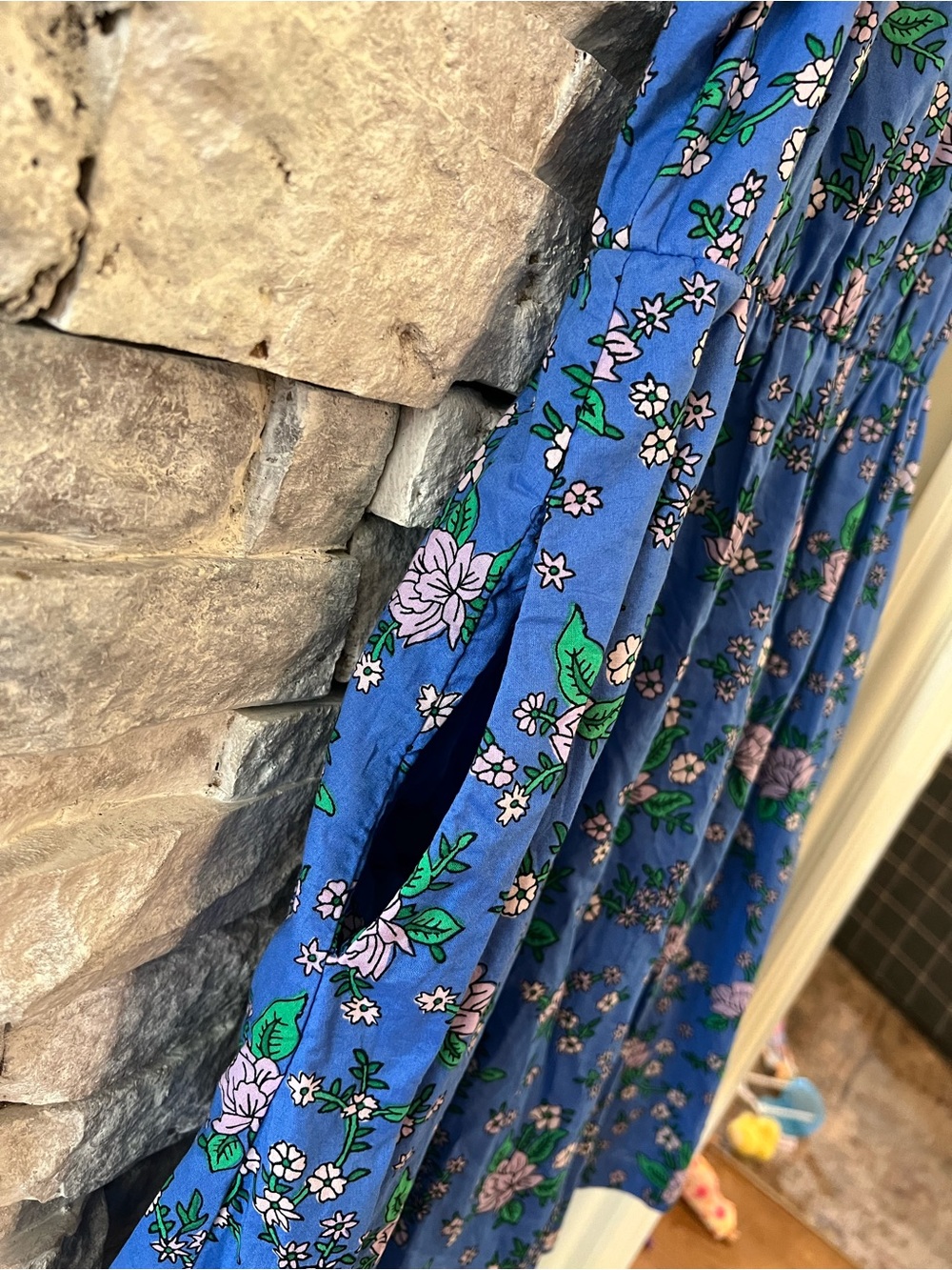 J. Crew Blue Floral Mini Dress with Puff Sleeves, Smocked & Tie Back 100% Cotton - Picture 4 of 10